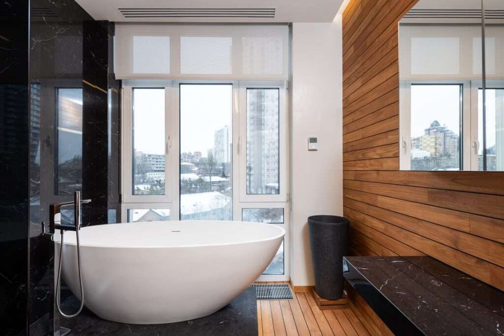 An image of a bathroom with textured walls