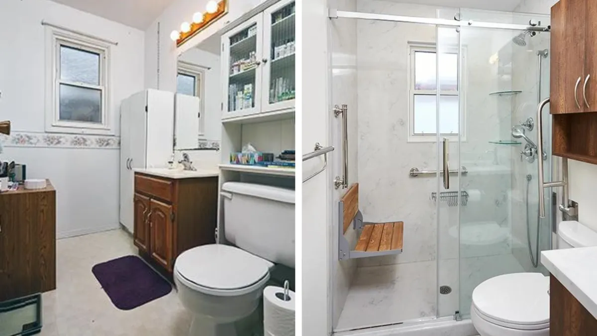 An image of before and after bathroom renovation