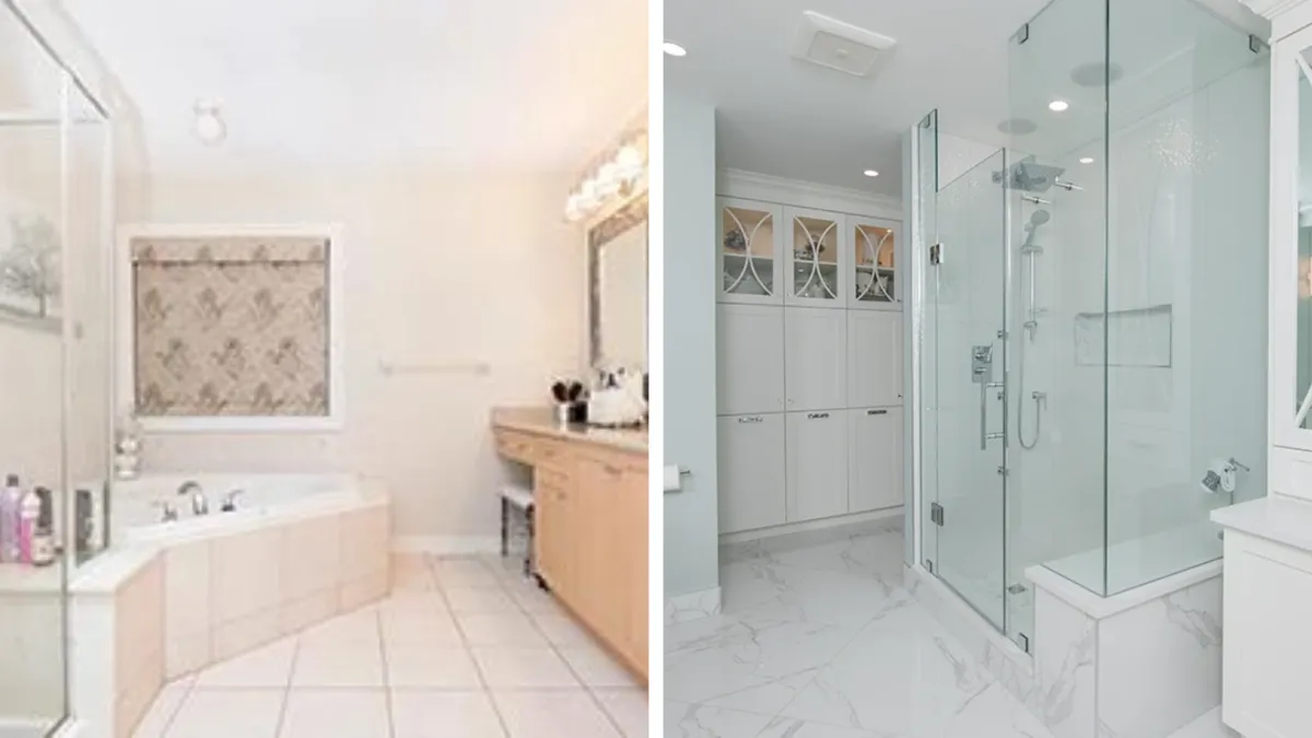 An image of before and after bathroom renovation