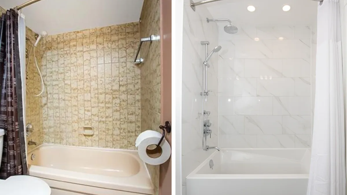 An image of before and after bathroom renovation